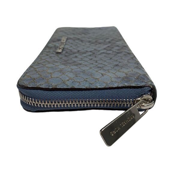 Michael Kors Bedford Denim Blue / Silver Python Leather Zip Around Wallet - Picture 7 of 12